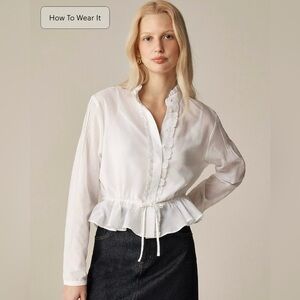 J.Crew Lace-Trim Cinched-Waist Cotton Voile Top – White – Size XS | Romantic